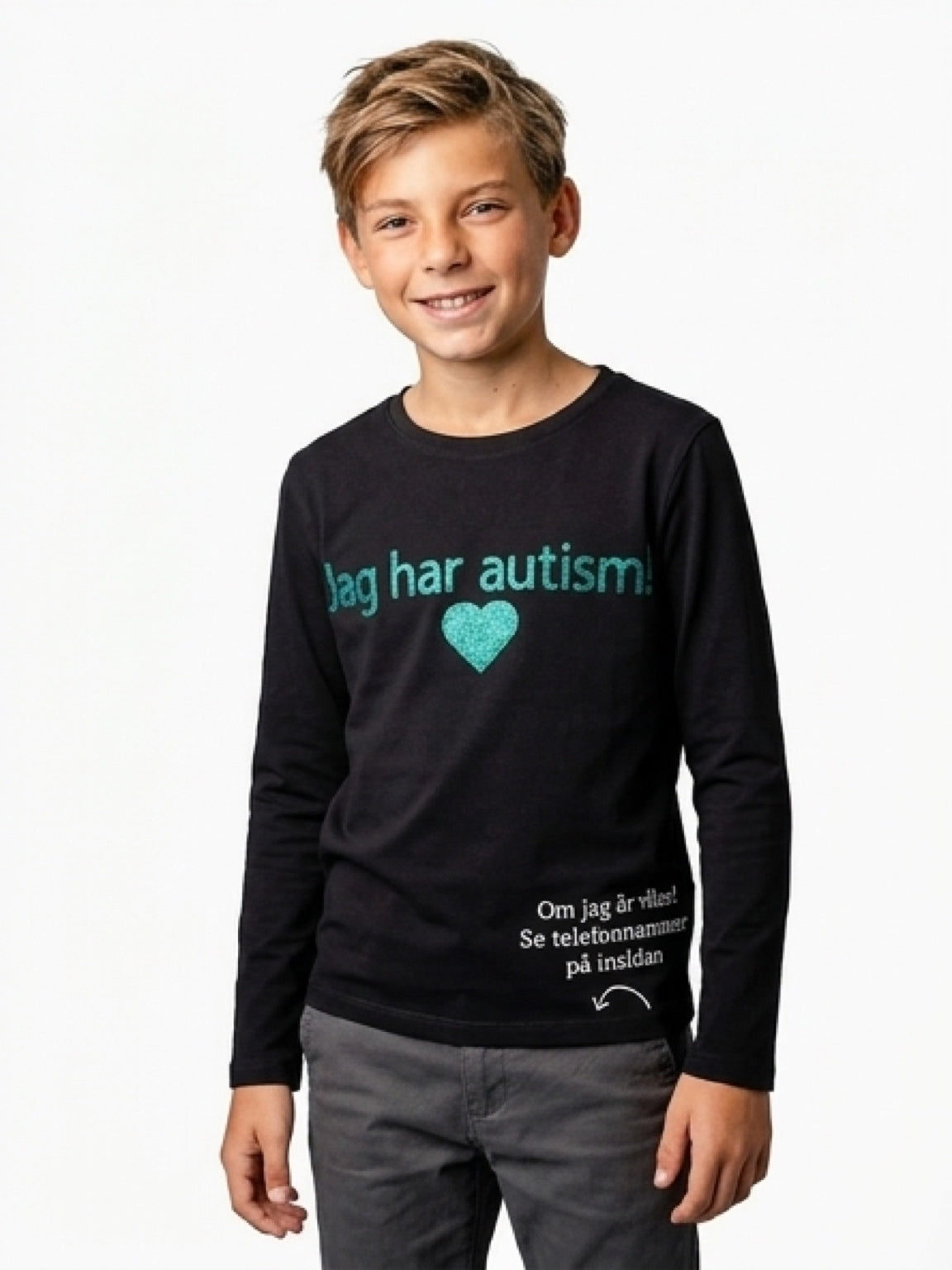 Långärmad T-shirt autism + telefonnummer