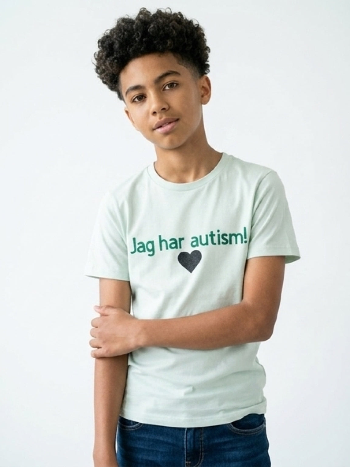 T-shirt grön jag har autism - grönt glitter