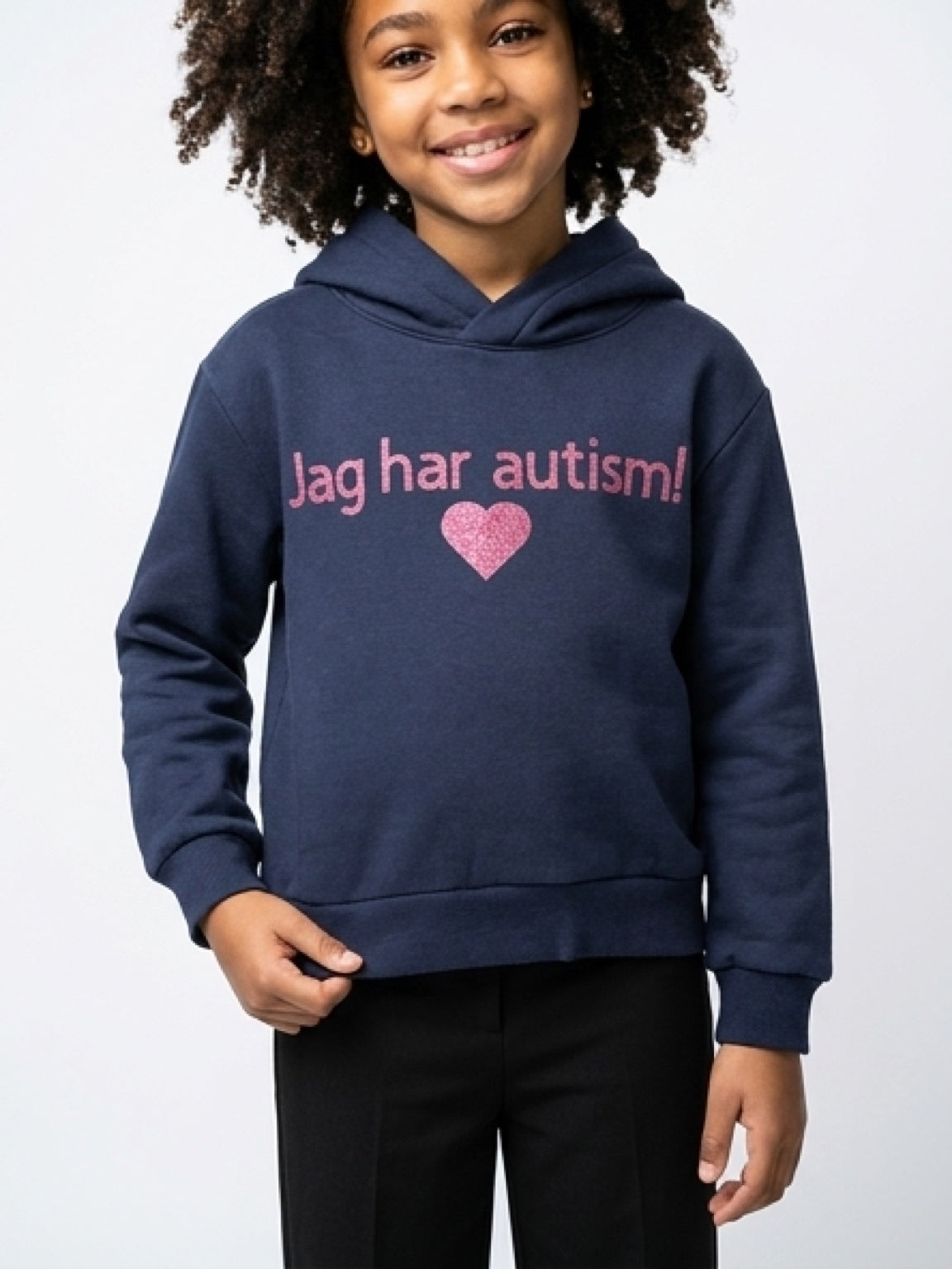 Hoodie autism - mörkblå rosa glitter